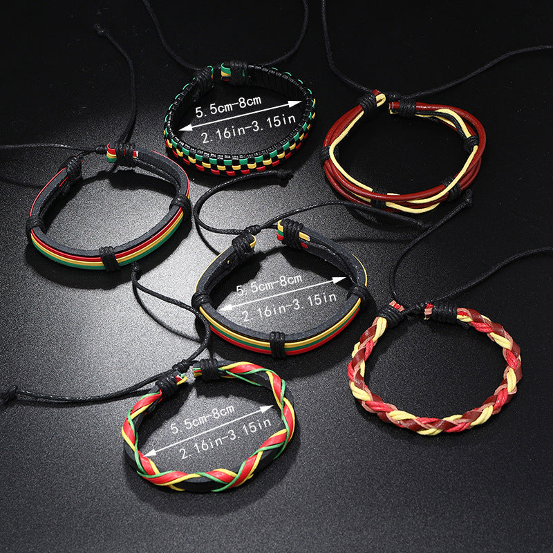 Wholesale Multi-layer Red Yellow Green Handwoven Leather Bracelet